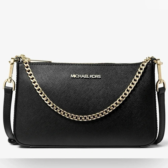 Michael Kors Handbags - Michael Kors Jet Set Crossbody Bag Medium Saffiano Leather Chain - Black
